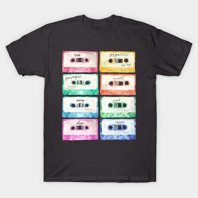 Colorful cassettes watercolors composition T-Shirt by marufemia